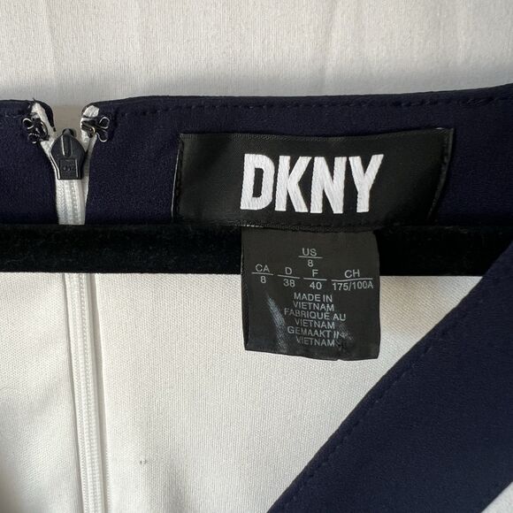 DKNY size 8 Colorblocked Zip front Fit & flare knee length dress Navy White - Picture 4 of 7